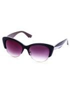 Romwe Black Frame White Trim Semi Rimless Cat Eye Sunglasses