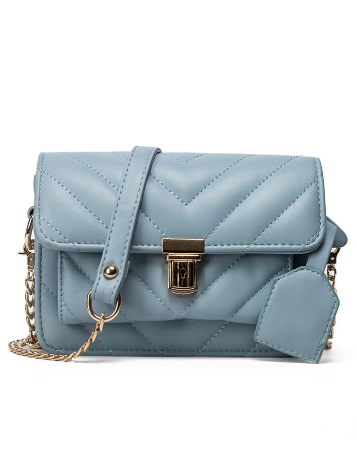 Romwe Chevron Quilted Flap Bag - Light Blue