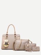 Romwe Beige Little Bear Trim Pu 4 Pieces Tote Bag Set