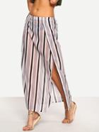 Romwe Vertical Striped High-slit Skirt - Grey