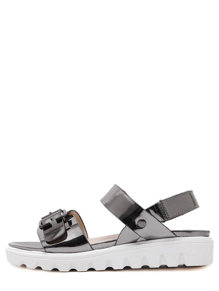 Romwe Grey Peep Toe Velcro Minimalist Gladiators
