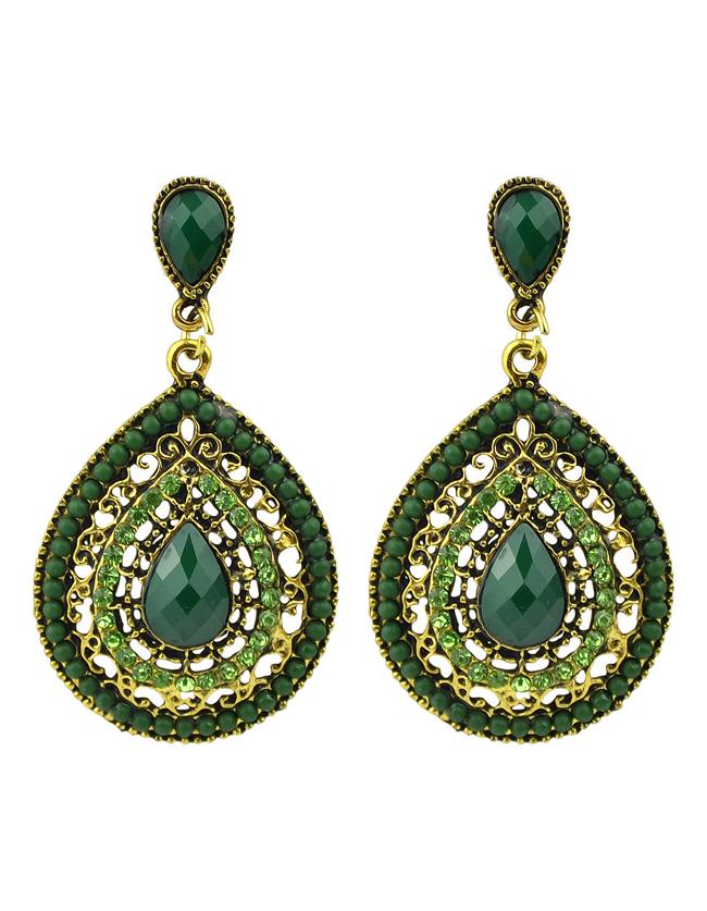 Romwe Beads Green Fashion Design Hanging Earrings