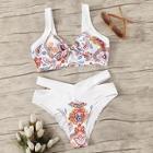 Romwe Random Paisley Print Knot Front Top With Cut-out Bikini