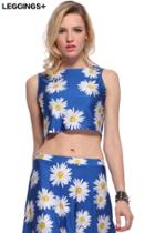 Romwe Daisy Print Blue Tank Top