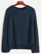 Romwe Slit Side Dip Hem Textured Sweater