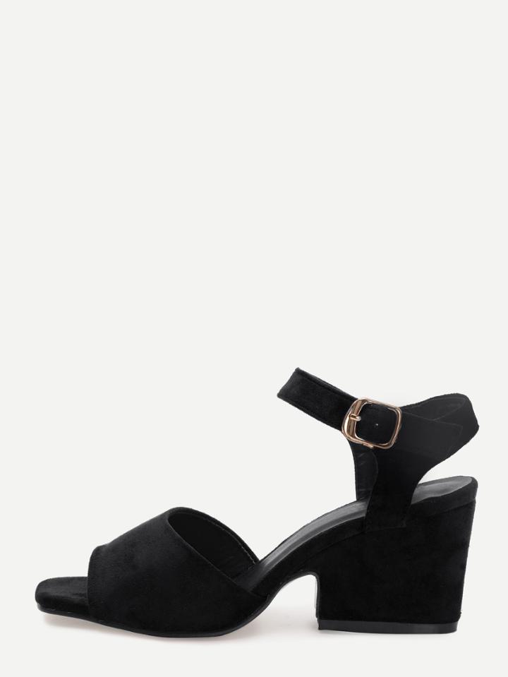 Romwe Black Faux Suede Block Heel Sandals