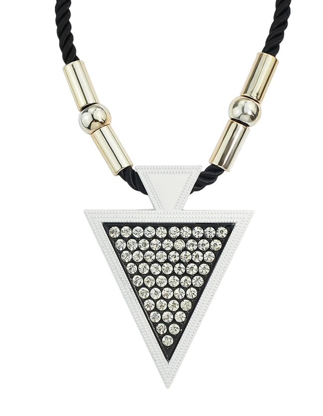 Romwe Black Rhinestone Triangle Pendant Necklace For Women