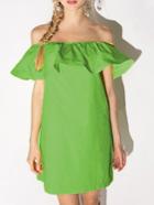 Romwe Off The Shoulder Ruffle Green Dress