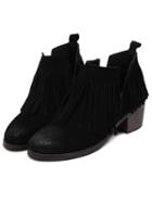 Romwe Black Brush Pointed Toe Tassel Boots