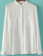 Romwe Stand Collar Pockets White Blouse