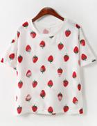 Romwe Strawberry Print Loose T-shirt