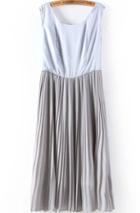 Romwe Color-block Sleeveless Pleated Dress