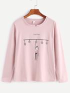 Romwe Pink Cartoon Print V Cut Detail T-shirt