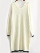 Romwe V Neck Loose White Sweater