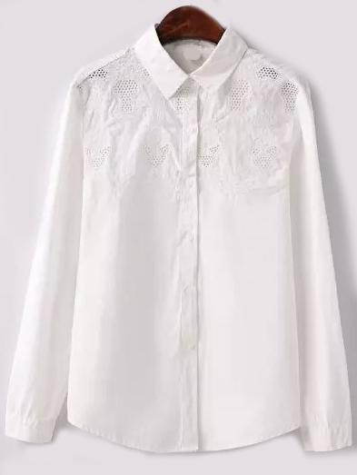 Romwe Embroidered Hollow Out Slim Blouse