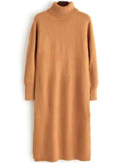 Romwe Turtleneck Long Khaki Sweater