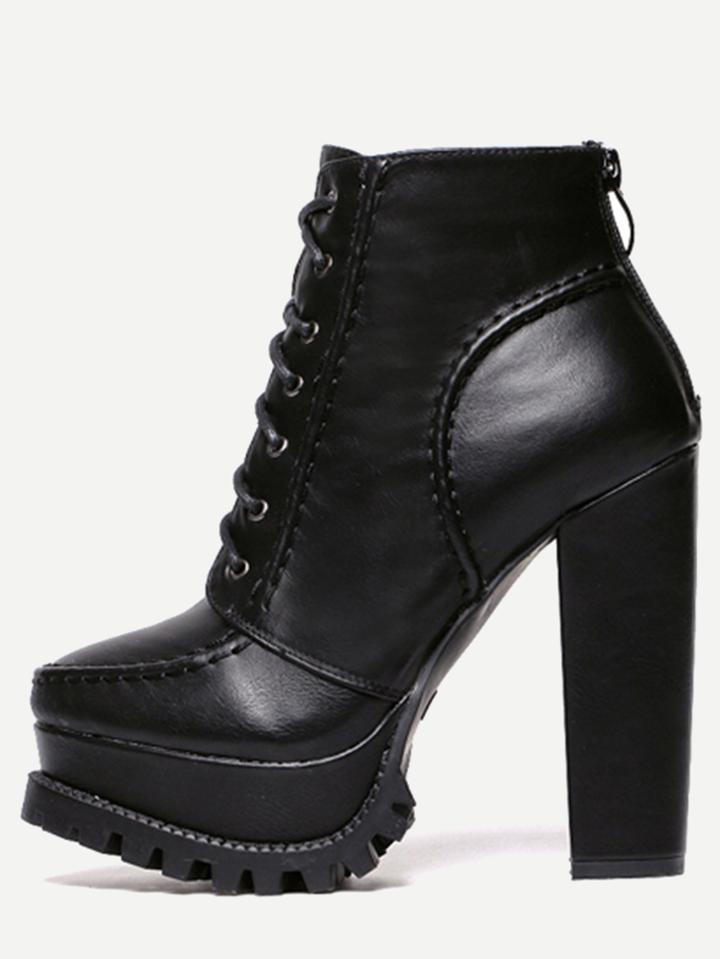 Romwe Black Faux Leather Lace Up Back Zipper Boots