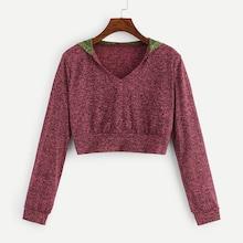 Romwe Cut And Sew Crop Hooded Tee