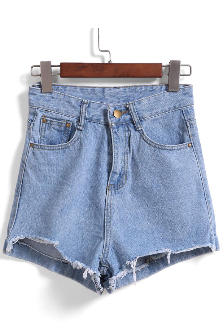Romwe Fringe Slim Denim Shorts