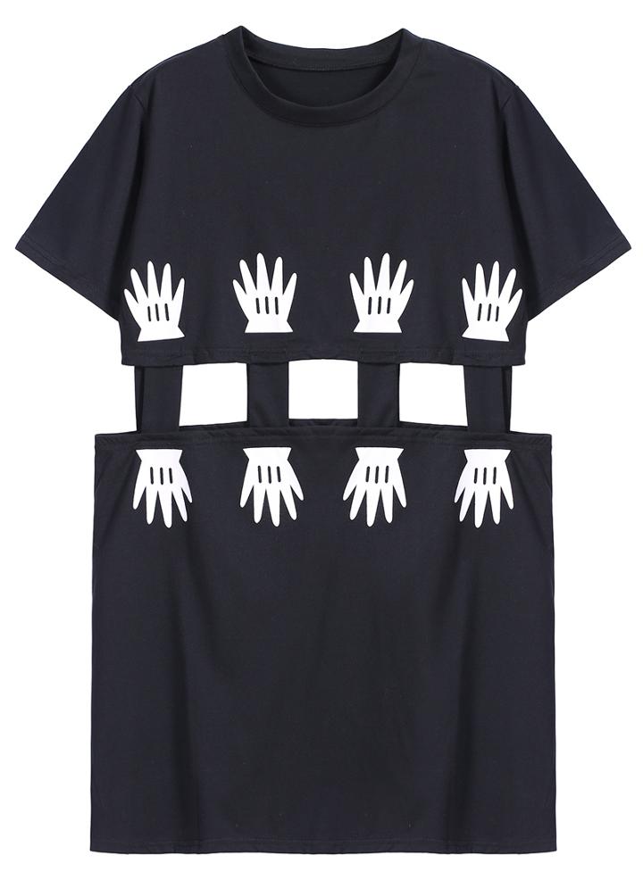 Romwe Hand Print Hollow Dress