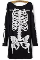 Romwe Black Punk Skeleton Print Dress