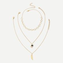 Romwe Feather & Cat Pendant Chain Choker Set 3pcs