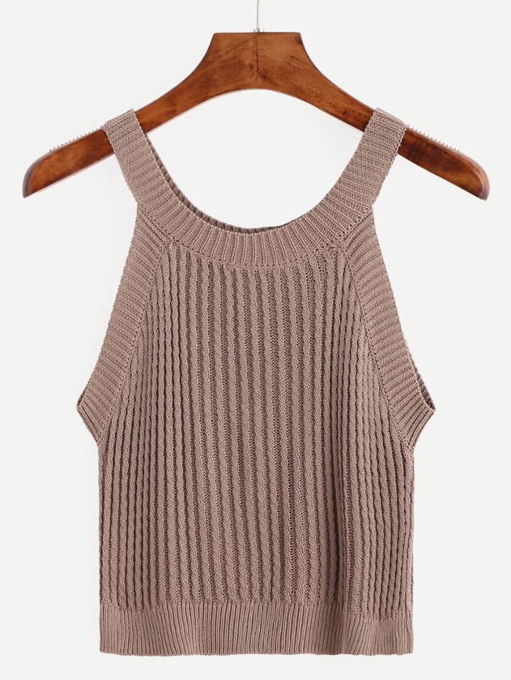 Romwe Brown Halter Neck Knitted Top