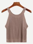 Romwe Brown Halter Neck Knitted Top