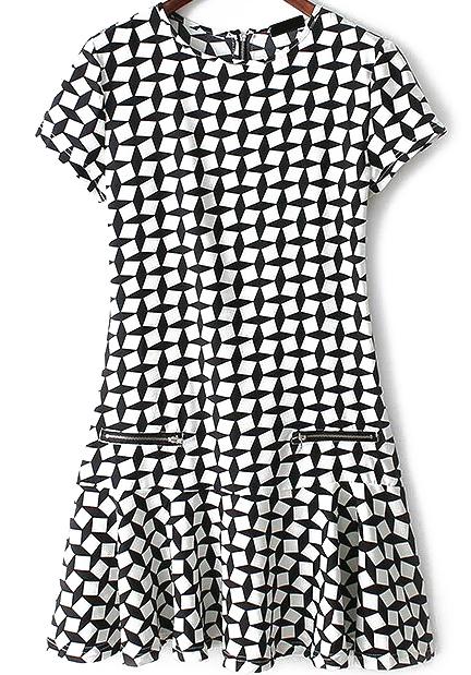 Romwe With Zipper Peplum Hem Geometric Print Dress