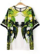 Romwe White Short Sleeve Parrot Print T-shirt