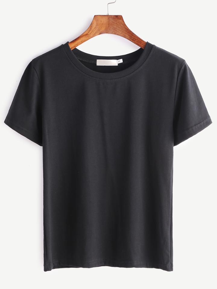 Romwe Black Short Sleeve Basic T-shirt