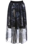 Romwe Elastic Waist Vintage Print Chiffon Black Skirt