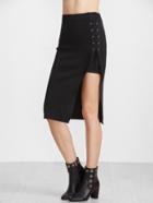 Romwe Black Split Side Lace Up Pencil Skirt