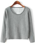 Romwe Vertical Stripe Casual Grey Knit Sweater