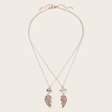 Romwe Rhinestone Engraved Half Heart Necklace 2pack
