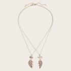 Romwe Rhinestone Engraved Half Heart Necklace 2pack