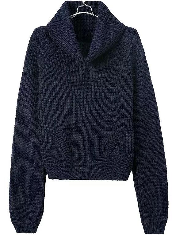 Romwe Turtleneck Crop Navy Sweater