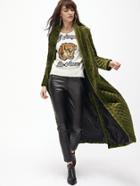 Romwe Olive Green Shawl Collar Quilted Velvet Coat