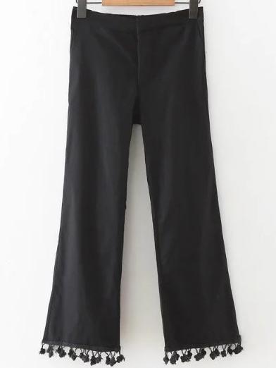 Romwe Black Pom Pom Hem Crop Pants