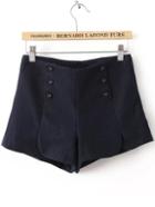 Romwe High Waist Double Breasted Navy Shorts