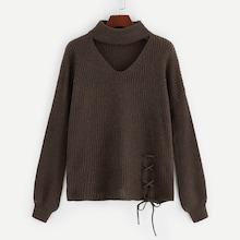 Romwe Plus Solid Choker-neck Jumper