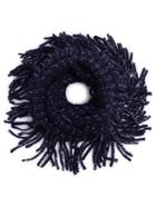 Romwe Navy Ribbed Textured Fringe Knit Infinity Scarf