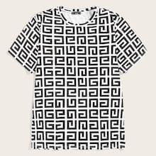 Romwe Guys Greek Fret Print Tee