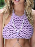 Romwe Purple Halter Sweater Bikini Top