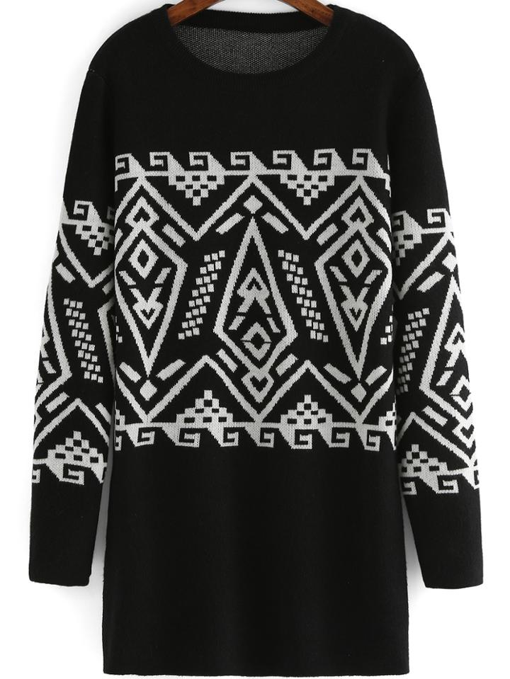 Romwe Tribal Print Loose Sweater Dress