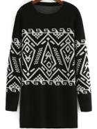 Romwe Tribal Print Loose Sweater Dress