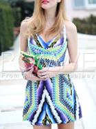 Romwe Multicolor Sleeveless Patchwork A Line Dress