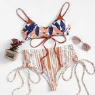 Romwe Lace-up Tie Side Cut-out Random Pattern Bikini Set