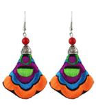 Romwe Orange Embroidered With Bead Silver Dangle Earrings