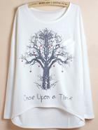 Romwe Wishing Tree Print Dipped Hem T-shirt